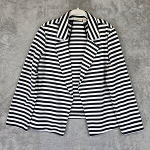 Chicos Jacket Womens 2 Large Black White Stripe Knit Open Front Blazer
